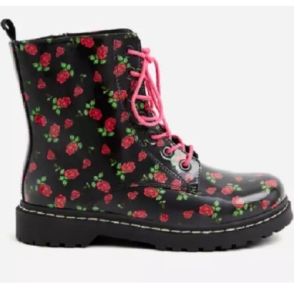 Betsey Johnson Floral Rose Combat Boot Patent Leather 8.5M Rocker Dark Princess - Picture 5 of 16
